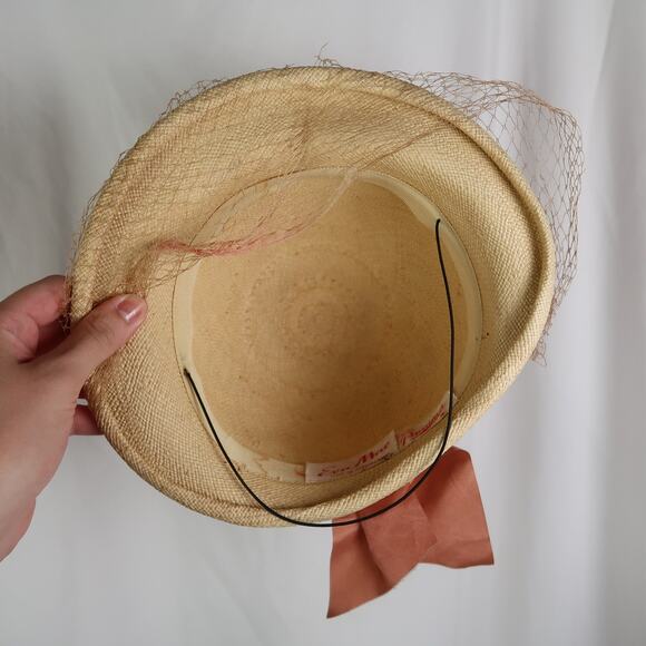 Vintage 50s Eva Mae Genuine Panama Straw Hat Fruit Net Veil main image 6